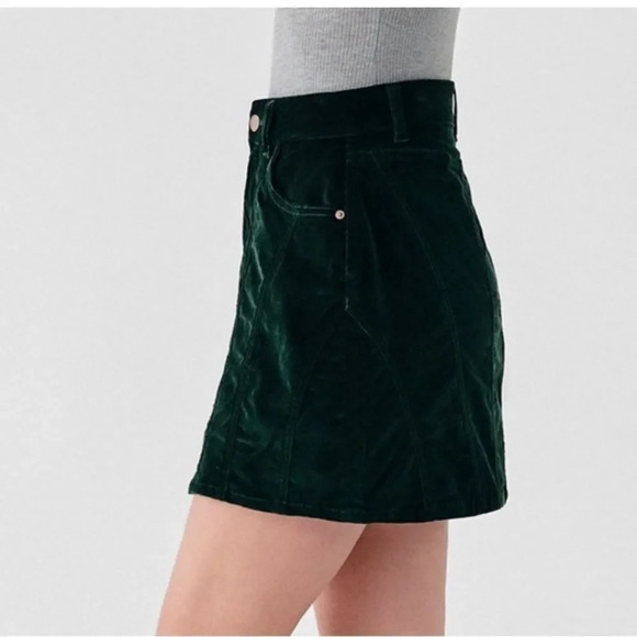 NWT Big Girls Dl1961 Big Girls Jenny skirt velvet green mini button front - Picture 1 of 7